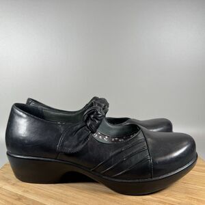 Dansko Ainsley Mary Janes Black Leather Clogs Womens US 10.5-11 EUR 41